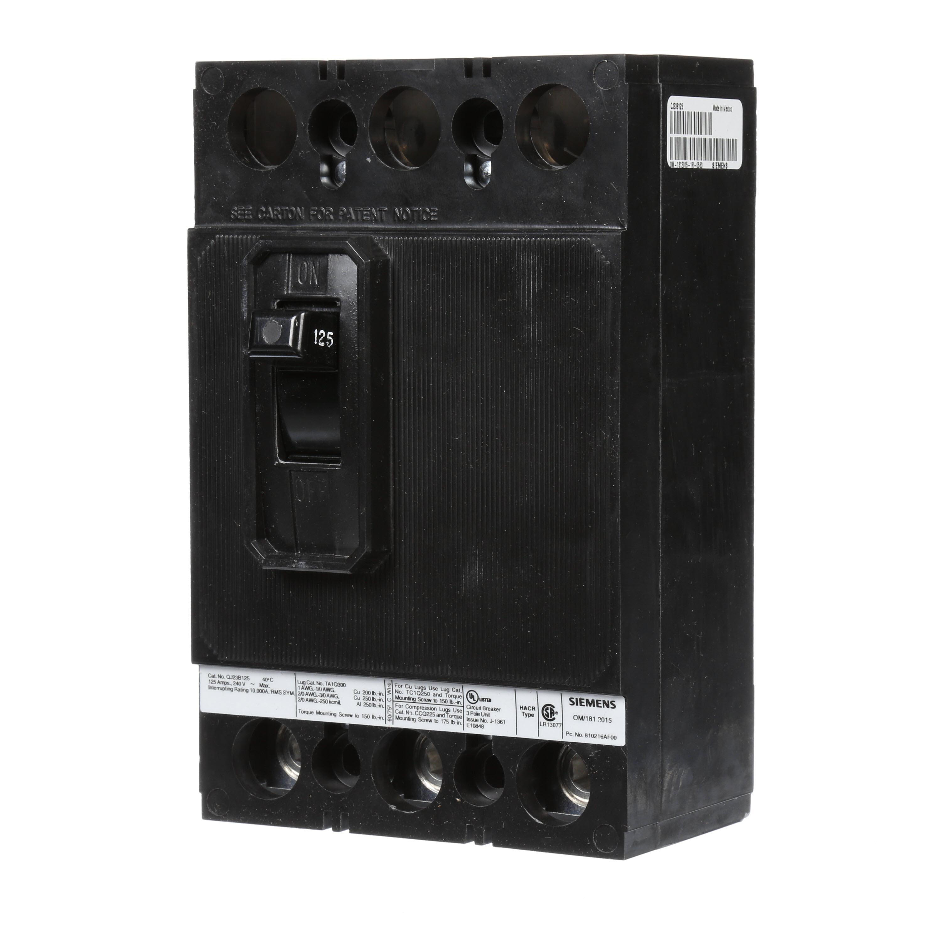 SIEMENS CANADA QJ23B125 125Amp 3-Pole 240V 10kA Type QJ2 Molded Case ...