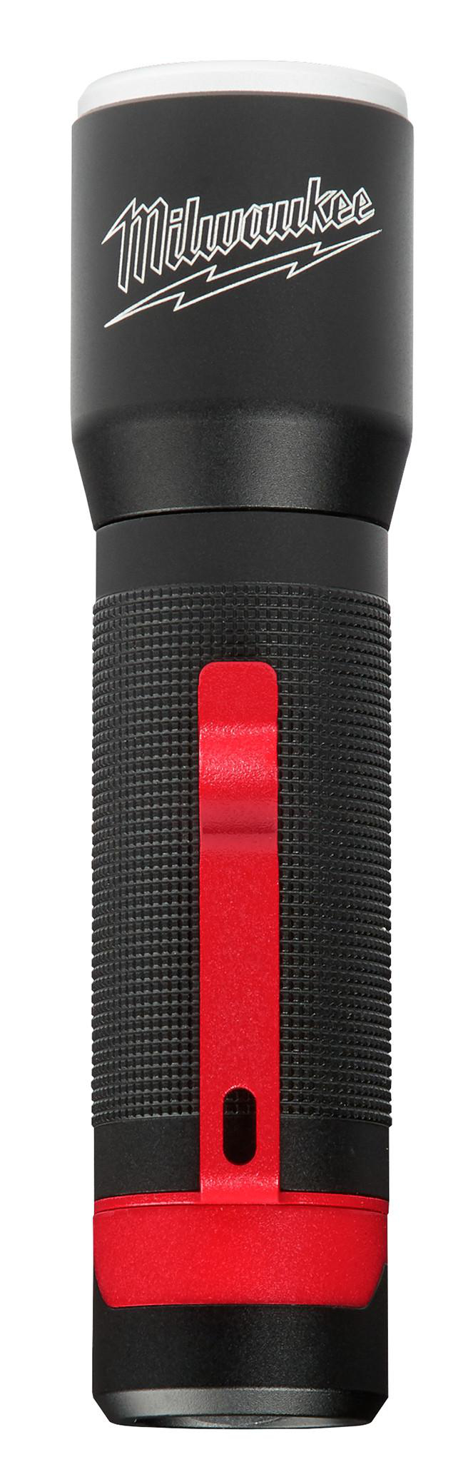 milwaukee 2107s 325l focusing flashlight w/ holster flood sliding beam focus to give users up to 115 meters (377 ft.) of beam distance Optimize brightness or runtime depending on the job using the high and low output modes for up to 18 hours of runtime 325L Focusing Flashlight w/ Holster
